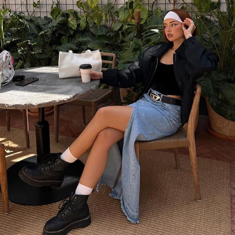Women's New3 Autumn New Long Denim High Waist Slim Split Hip Wrap Skirt Halfskirt