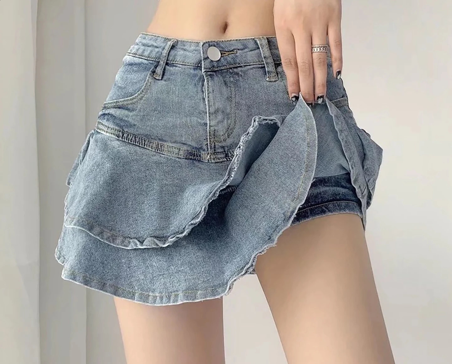 Spice s Denim Skirt Anti-Slip Double Denim Skirt Womens Stretch High-Waisted Slimming A-Line Cake Skirt 250224