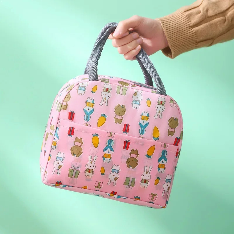 Insulated Lunch Bag with Flower Cat Pattern Waterproof Lunch Box Bag for School and Office Keep Your Food Fresh and Delicious 250228