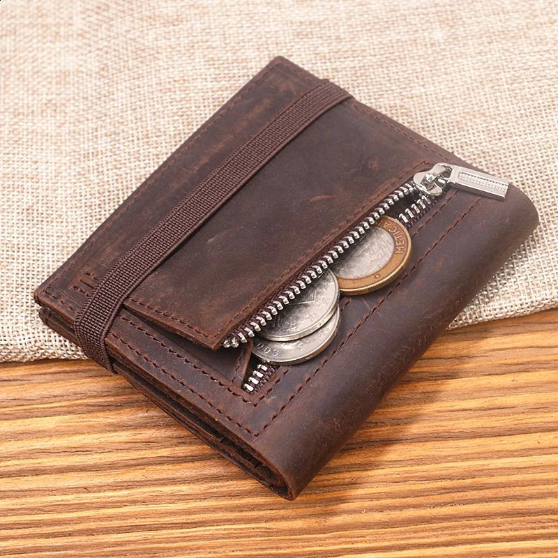 Genuine Leather Wallet For Men Male Vintage Cowhide Short Bifold Small Slim Mens Purse Card Holder With Zipper Coin Pocket 250228