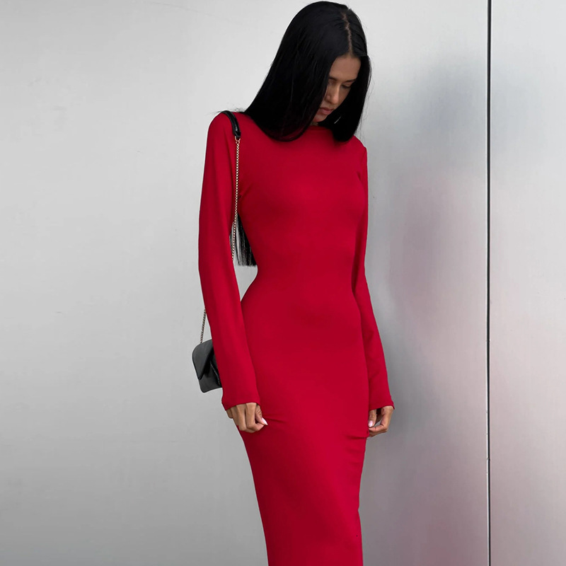 Women's 2023 Winter New Fashion Sexy Slim Fit Split Long Sleeve Dress