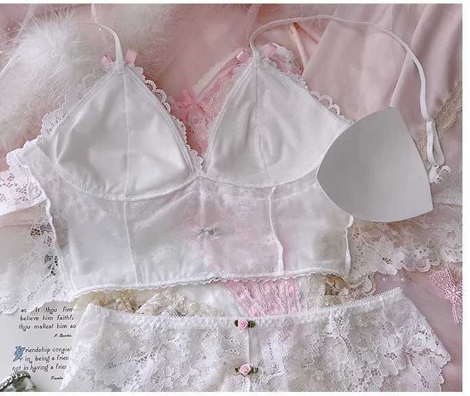 Wriufred Sexy Pure Desire Underwear Set Thin White Lace Underwear and Underpants Set Cute Stainless Steel Ring Girls Bra SetXJ250301