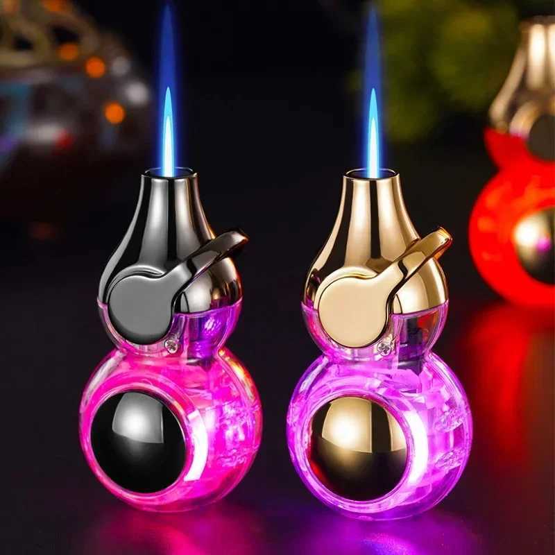 Ransparent Electric Butane Gas Lighter Windproof Straight Torch Lighter Colorful Lights Green Flame Cool NewT250301