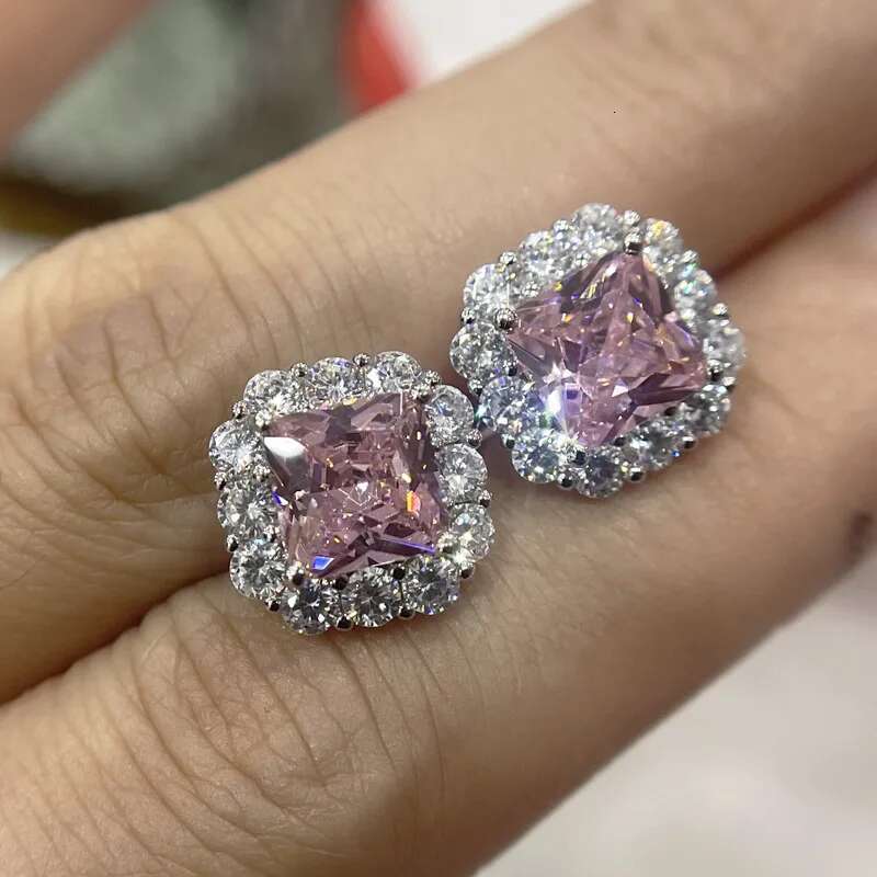 Sterg Yellow/Pink/Clear Zircon Stud Earrings For Women High Quality Bridal Wedding Sier Jewelry