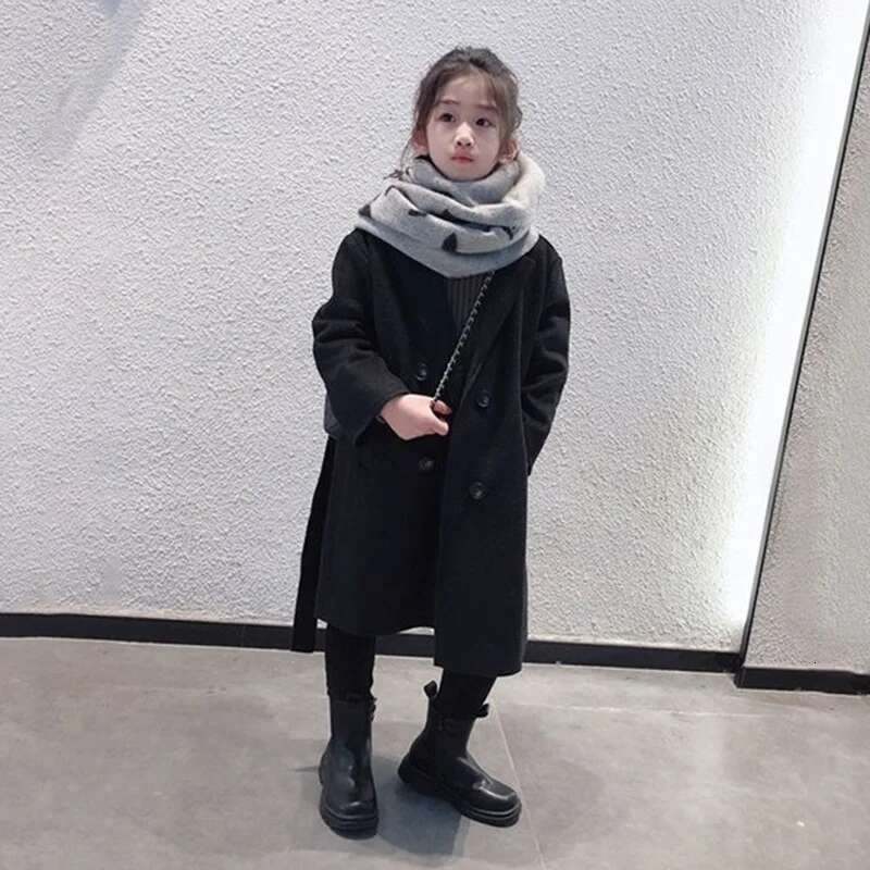 Ddmyshoesvip Teen Girls Woolen Coats Autumn Winter Thick Warm Trench Jackets Years Kids Clothes Fashion Turndown Collar Parka Outerwear