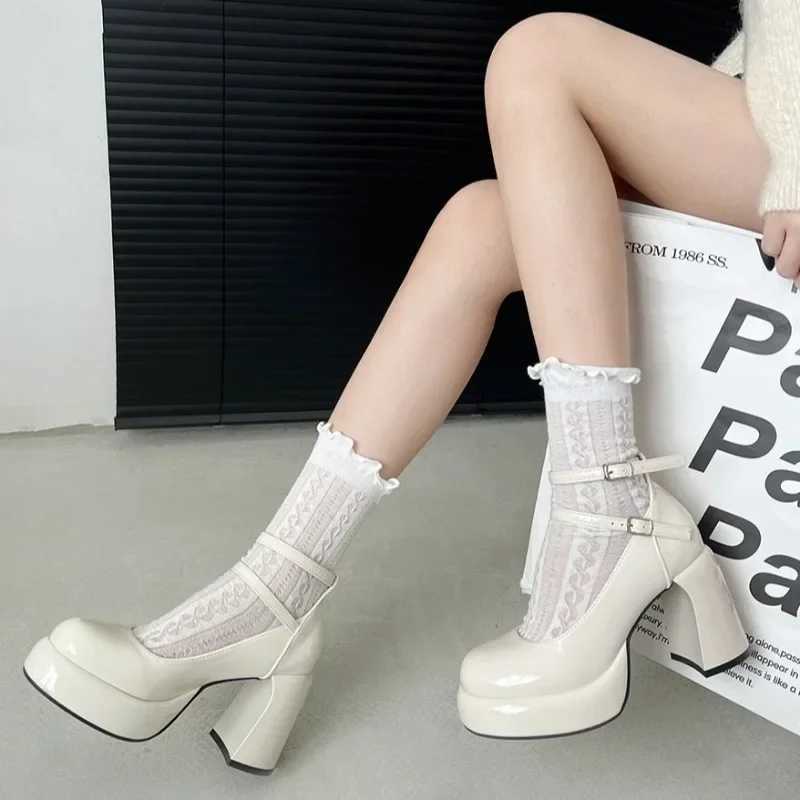 2024High H Wens Spring Autumn Pumps Shoes Red Black Thick Sold Jane Ankle Buckle 9cm Chunky Y250301