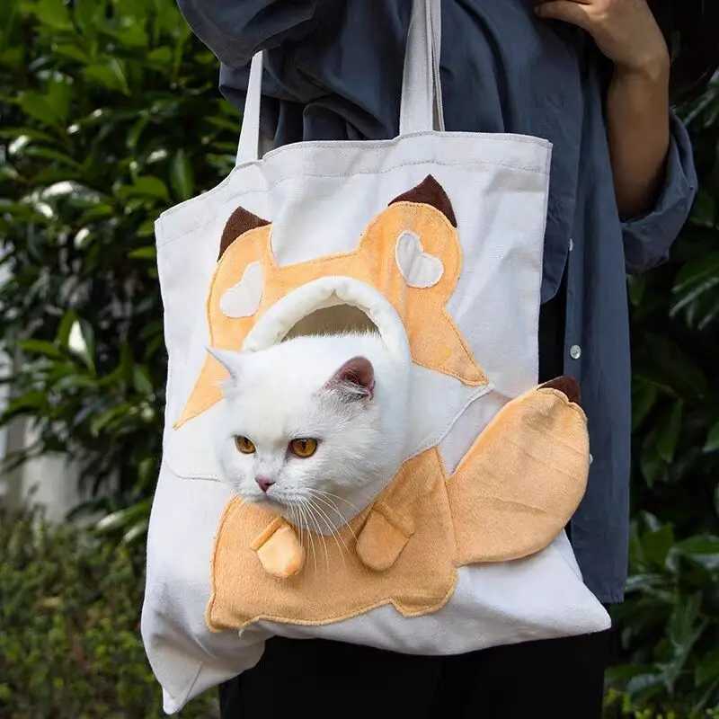 Pet Cat Canvas Shoulder Carrying Bag Cute Lion-Shaped Pet Canvas Shoulder Bag Cat Carrier Portable Cats Pet Canvas Tote Chest 250205