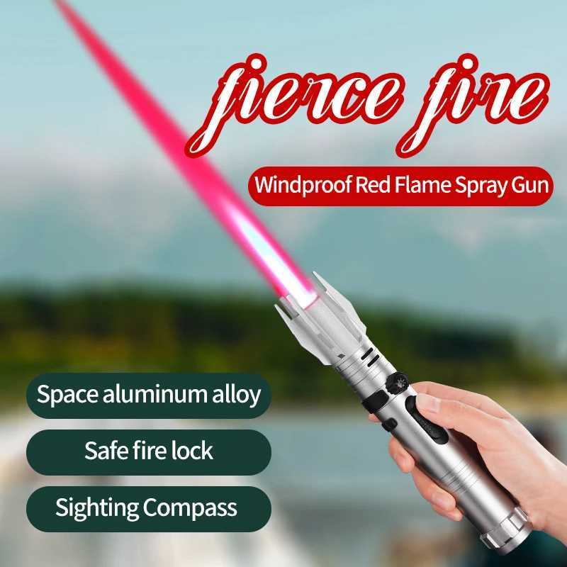 Metal Lightsaber Style Gas Lighter Powerful Red Flame Turbine Jet Torch Outdoor Compass Windproof Lighter BBQ Welding Cigar ToolT250301
