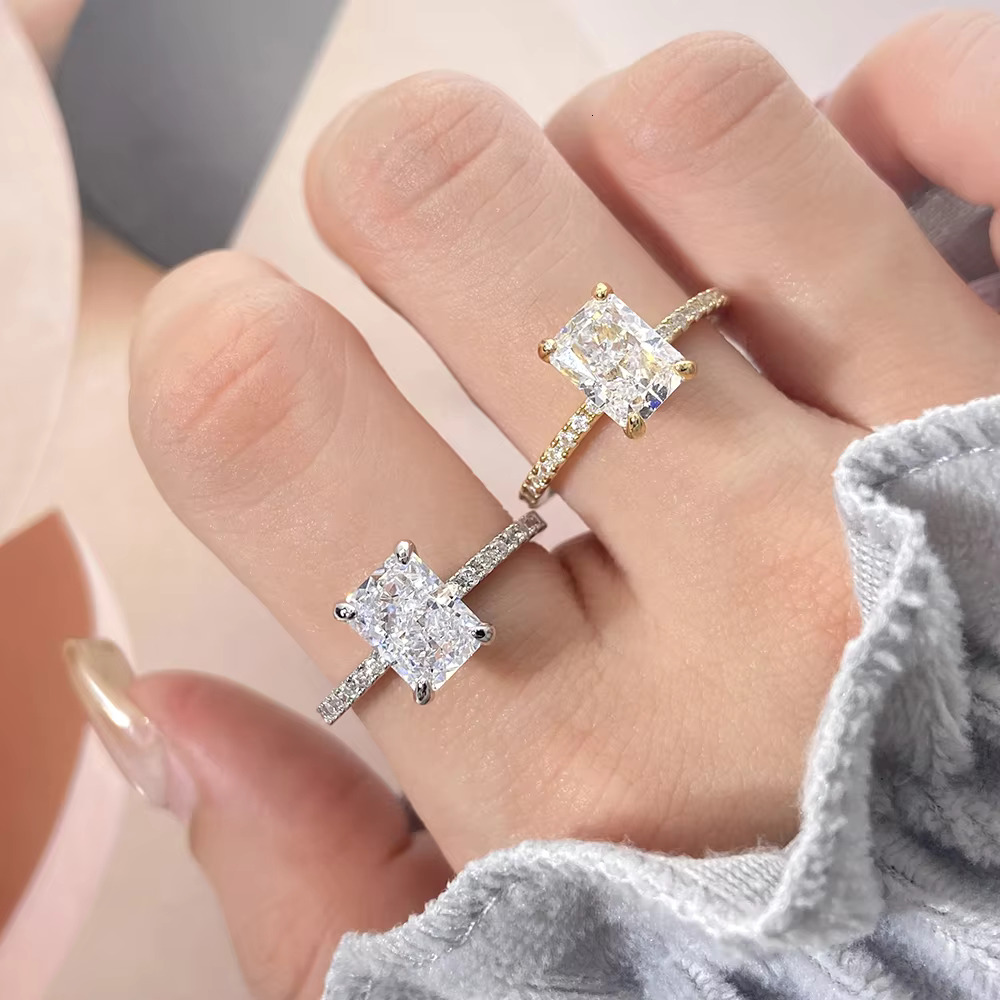 Classical Square Radiant Cut Dainty Diamond Gemstone Eternity Wedding Bands 925 Sterling Silver Mini Jasmine Ring