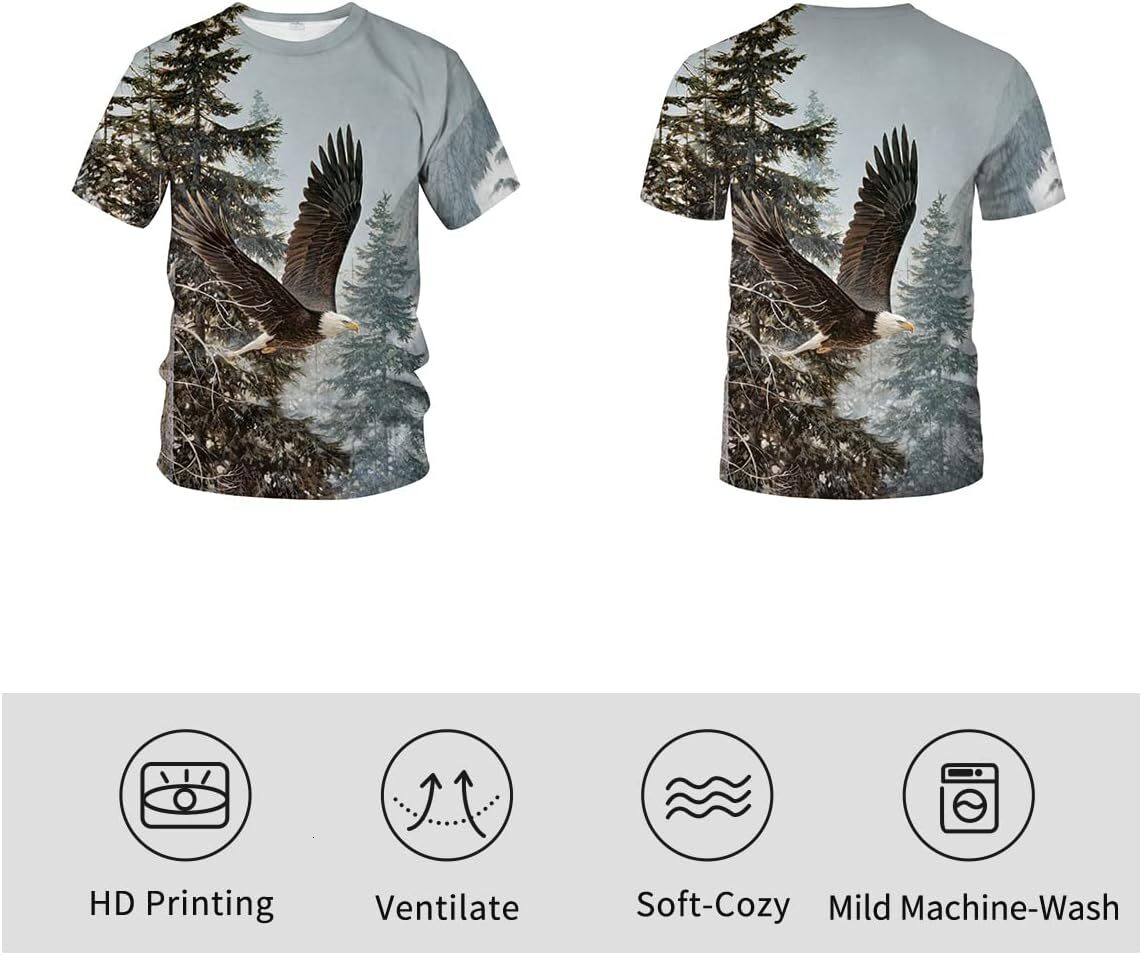 Mens T shirt Mens Summer Animal Eagle 3D Round Neck T-Shirt Digital Printing Novel Top tee Casual tops summer clothes fashion