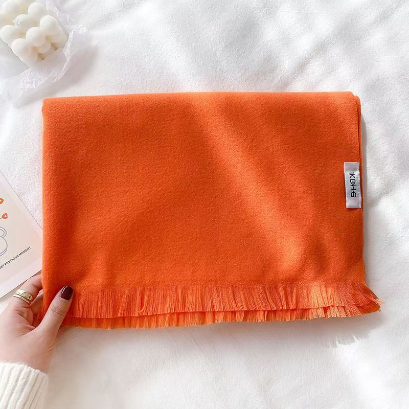 T204 solid color scarf women's tassel cashmere winter air conditioning shawl Korean version of the warm neck scarf
