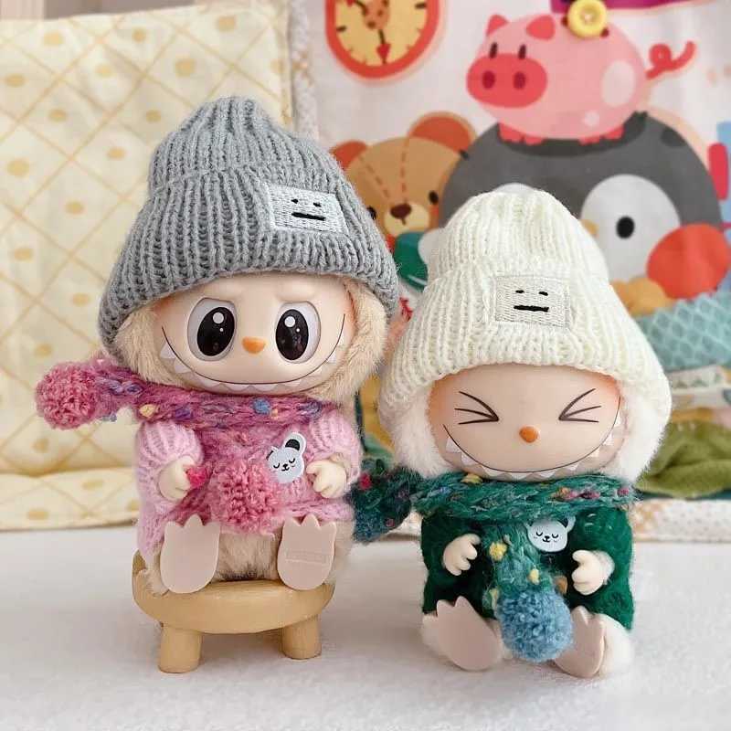 17cm LabubuS Clothes Cute Knitted Sweater Cotton Doll Hat and Scarf Set Outfit Accessories Labubus ClothesXJ250301