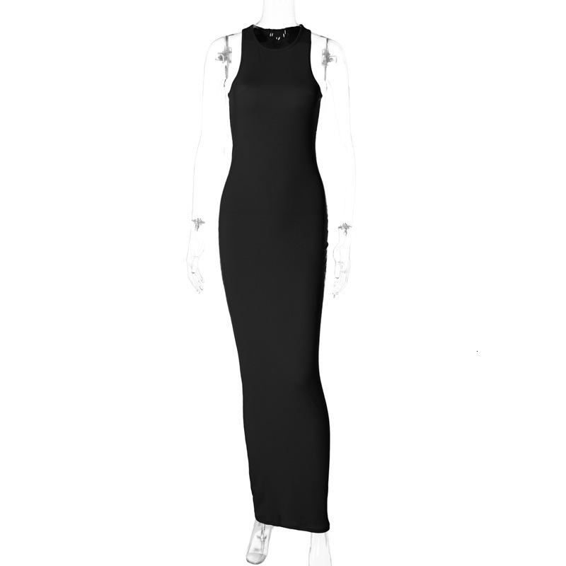 Women's 2023 Spring New Fashion Solid Sleeveless Round Neck Slim Fit Dress