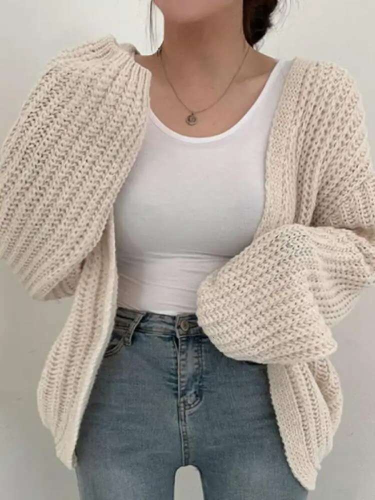 2024 Vintage Haruku Lantern Sleeve Women Cardigan Casual Korean Fall Streetwear Tops Coat Chic Lazy Wind Y2k Sweater