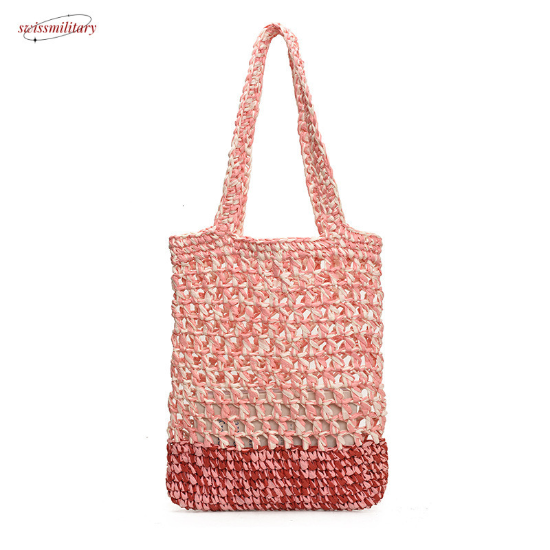 Hand tote for spring and summer shoulder colorful hollowed out grass woven bag, beach vacation bag #swissmilitary