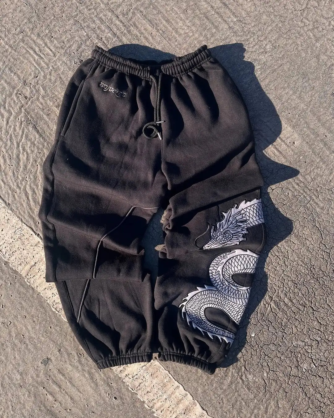Solid Color Cotton Dragon Pattern Embroidery Y2k Pants Hip Hop Goth Joggers Men Harajuku Casual Baggy Cargo Pants Streetwear 250225