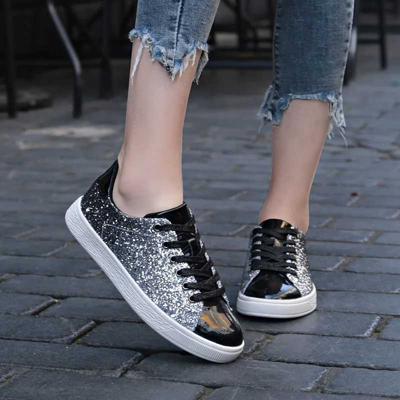 Women Vulcanize Shoes Sneakers Bling Shoes Girl Glitter Casual Female Breathable Lace Up Outdoor Sport Shoes Womens ShoesXJ250301
