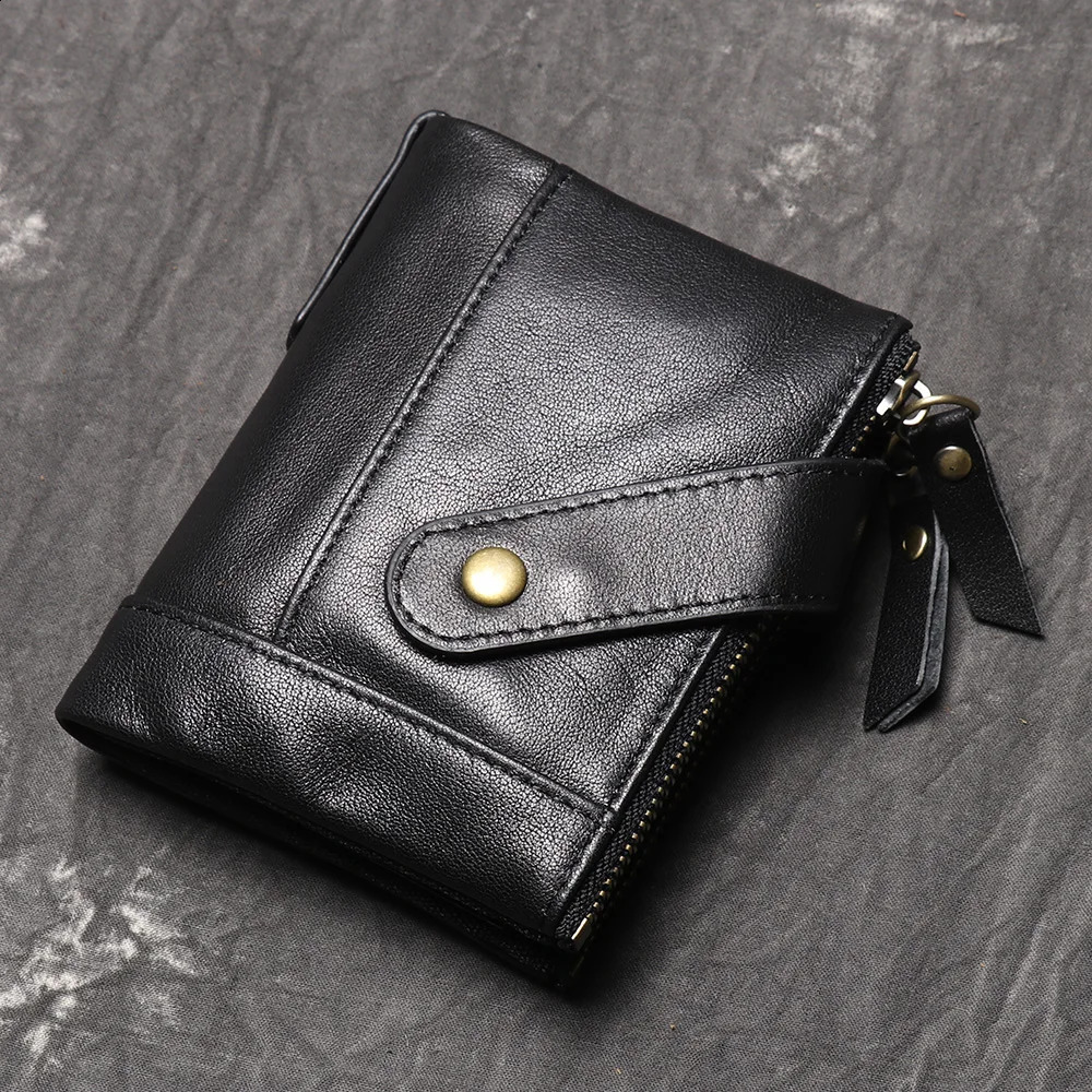 LUOKIR Genuine Leather Mens Wallet Top Layer Cow Pickup Bag Retro Oil Wax Leather Multifunctional Coin Purse 250228