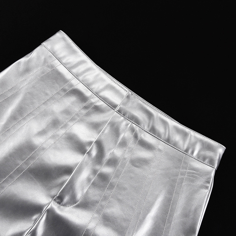 Metallic PU Design, Niche Leather Women's Sexy High Waisted Versatile Half Skirt, Hip Hugging Short Skirt