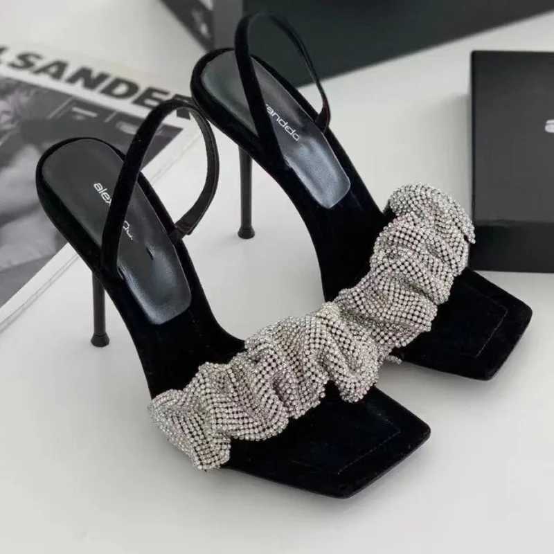 New Summer Fashion New Design PU High H Wens Shoes Square Toe 7 Hot Cm Non Slip Rhinestone Pumps Bling Wen Sandals Z250301