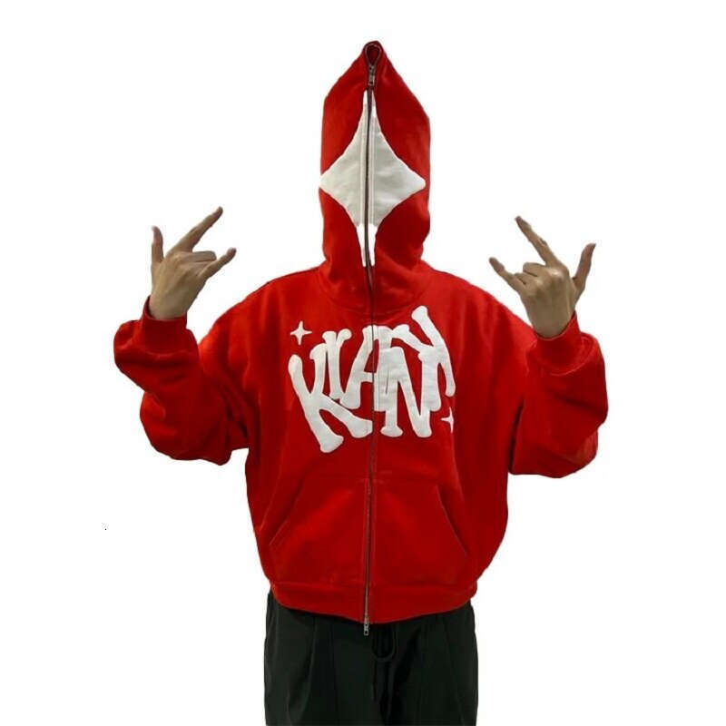 New American Street Trend Foam Letter Top Printed Loose Hooded Zipper Sweater gift for man