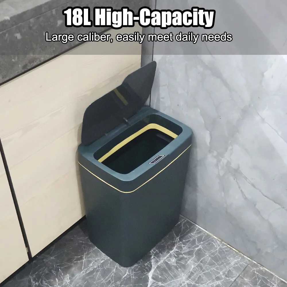 15L Smart Bathroom Trash Can Autatic Bagging Electronic Trash Can White Touchless Narrow Smart Sensor Garbage Bin Smart This Y250301