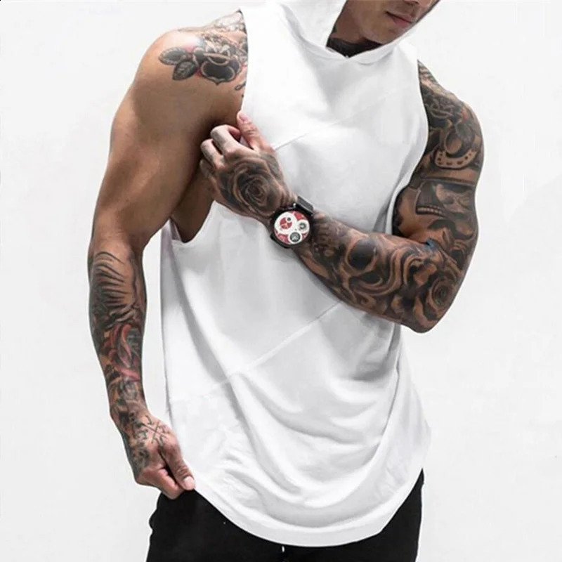 Clothing Bodybuilding Muscle Guys Fitness Mens Gym Hooded Tank Top Vest Stringer Sportswear Cotton Sleeveless Shirt Hoodie 250225