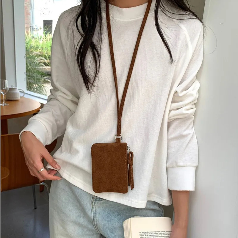Leopard Print Hanging Neck Wallet For Women Small Square Bag Money Purse Card Holder Fashion Mini Suede Bag Coin Purses 250228