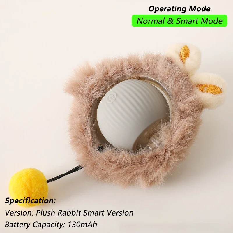 Cat Interactive Ball Toy, Automatic Rolling Ball with Tail, Rechargeable Smart Pet Interaction Toy