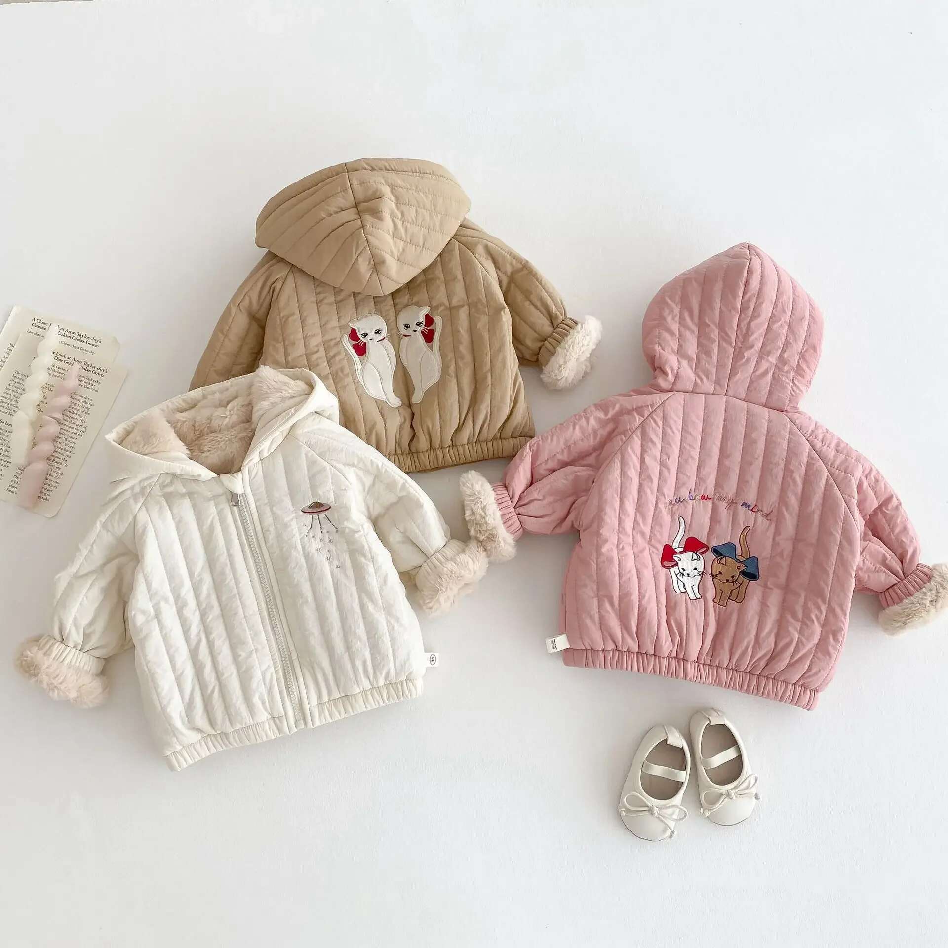Ddmyshoesvip Winter New In Kids Baby Girls Boys Thicken Plush Warm Top Outwear Children Hooded Cartoon Zipper Jacket