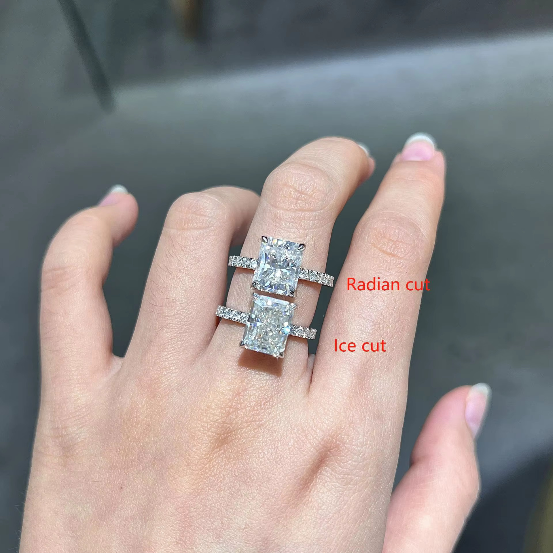 Custom Fine Jewelry 8*10MM 4CT Ice Flowers Cut Rectangle VVS Moissanite Ring 925 Sterling Silver Plated 18k Gold Engagement Ring