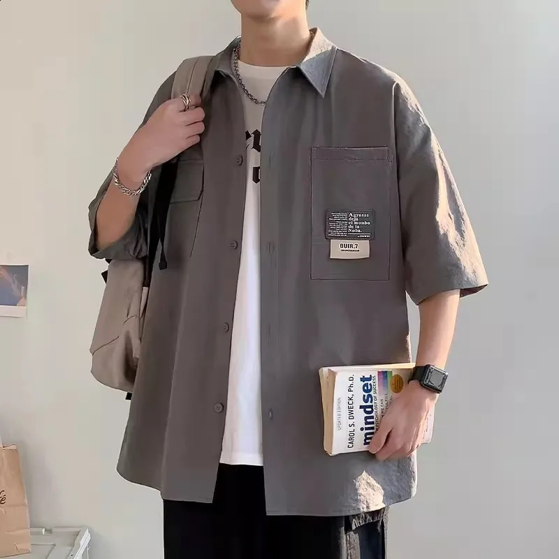 Summer mens 5XL ultra-fine short sleeved shirt Japanese casual lapel shirt street multi pocket mens Camisas 250225