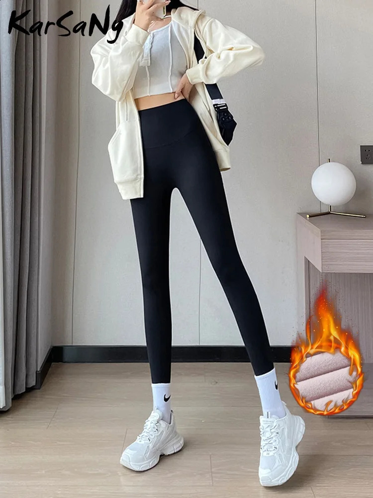 KarSaNy Black Gym Leggings Women Winter Warm Push Up Fleece Tights High Waist Women Warm Leggings For Fitness Fleece Pants 250225