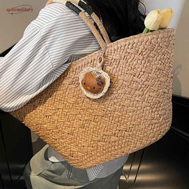 2025 large capacity new casual bag, single shoulder grass woven vacation beach, summer underarm trendy ins bag #swissmilitary