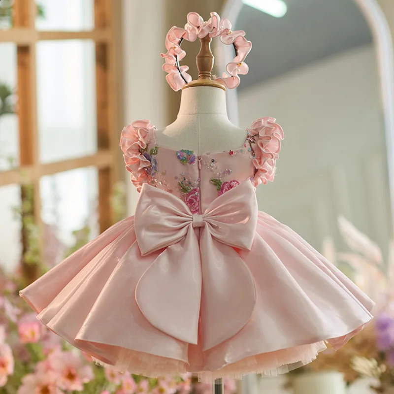 Baby Kids Princess Lace Satin Tulle Flower Girl Dress Children First Communion Dress Ball Gown Wedding Party Dress Birthday 250228