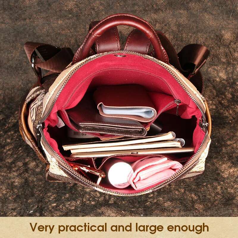 Women's Retro Backpack Genuine Leather Shoulder Bags 12 Inches Travel For Lady Patchwork Quality Laptop Bag New Fashion