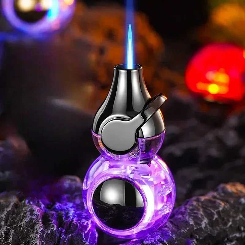 Ransparent Electric Butane Gas Lighter Windproof Straight Torch Lighter Colorful Lights Green Flame Cool NewT250301