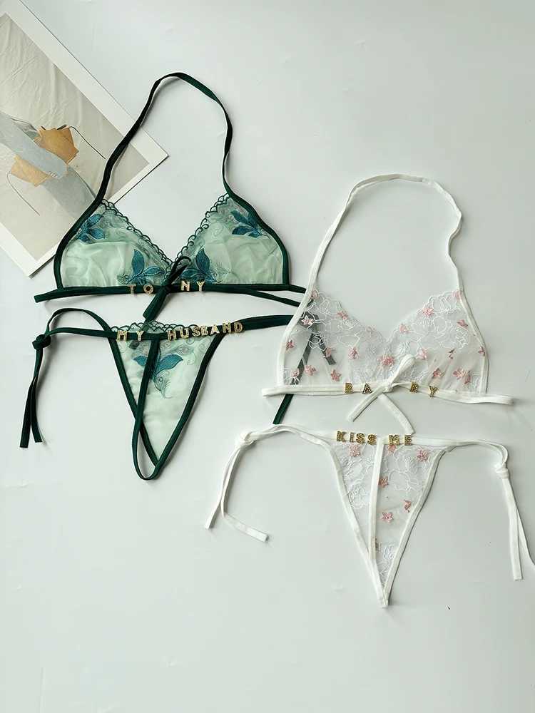 Personality Custom Name Crystal Letter Womens lingerie Set Lace Underwear+Panties G-String Bra Set Sexy Body Jewelry Wife GiftXJ250301