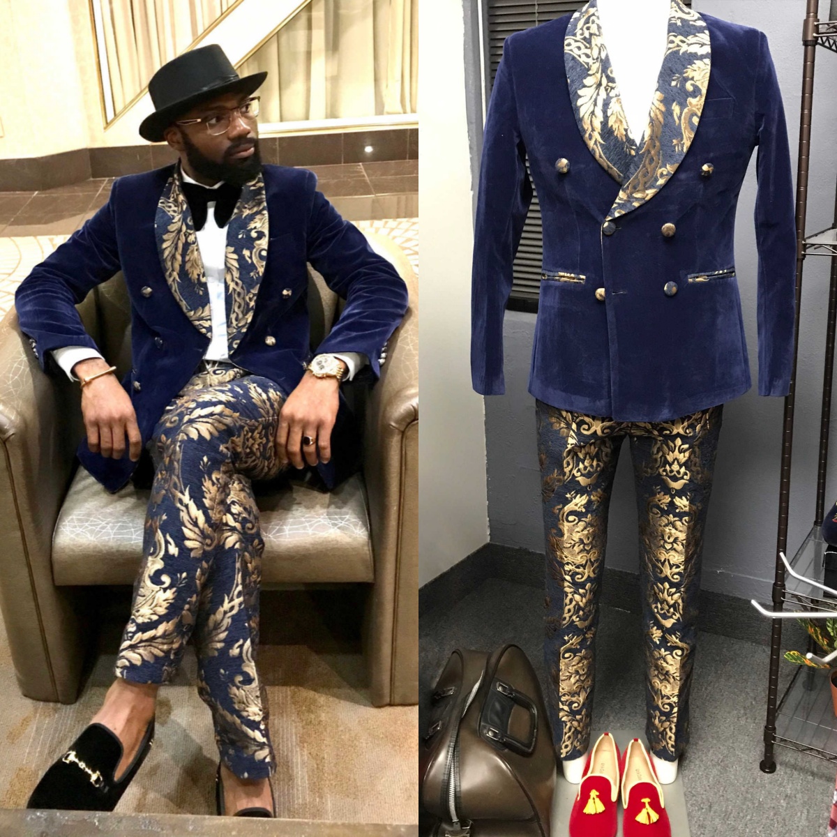 Noble Wedding Tuxedos Double Breasted Jacquard Men Suit Shawl Lapel 2 Piece Set Jacket Pants Groom Business Blazers Customized
