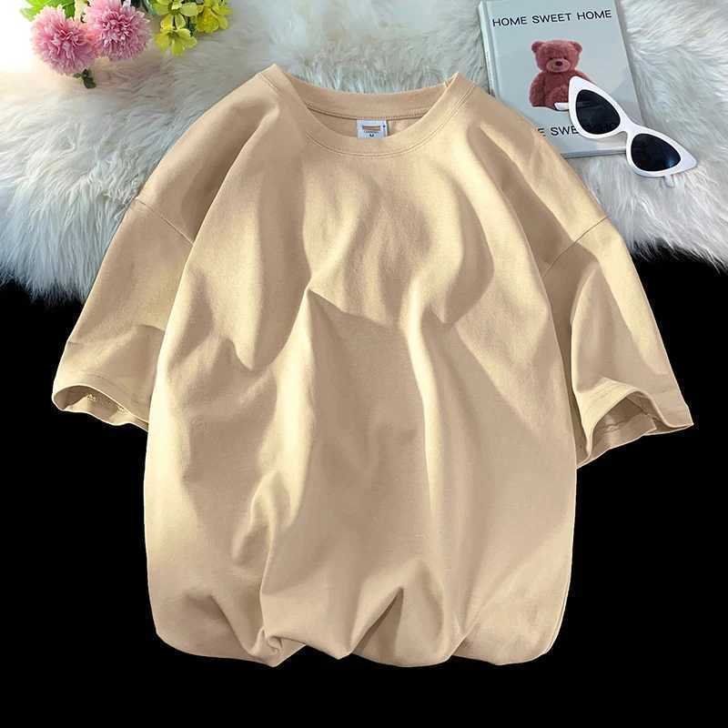 Oversized Summer Short Sleeve Mens T Shirt New Fashion Solid Color Loose O-Neck T Shirts Cotton Hip Hop Streetwear Top TeesT250307