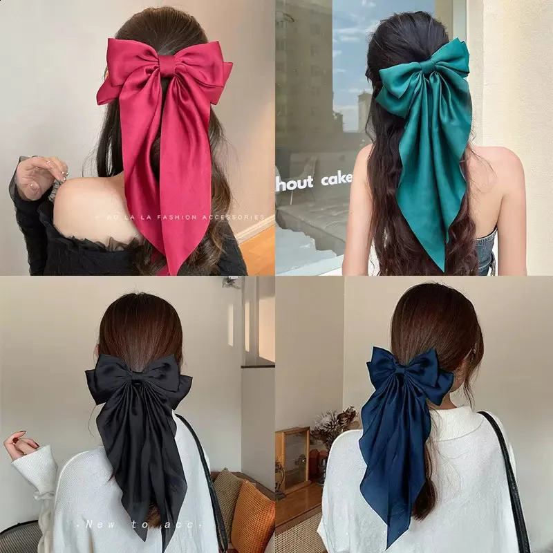 Elegant Solid Large Bow Ribbon Hair Clip For Women Girl Sweet Headbands Soft Satin Hairpin Hairgrip Fashion Accessories 250218