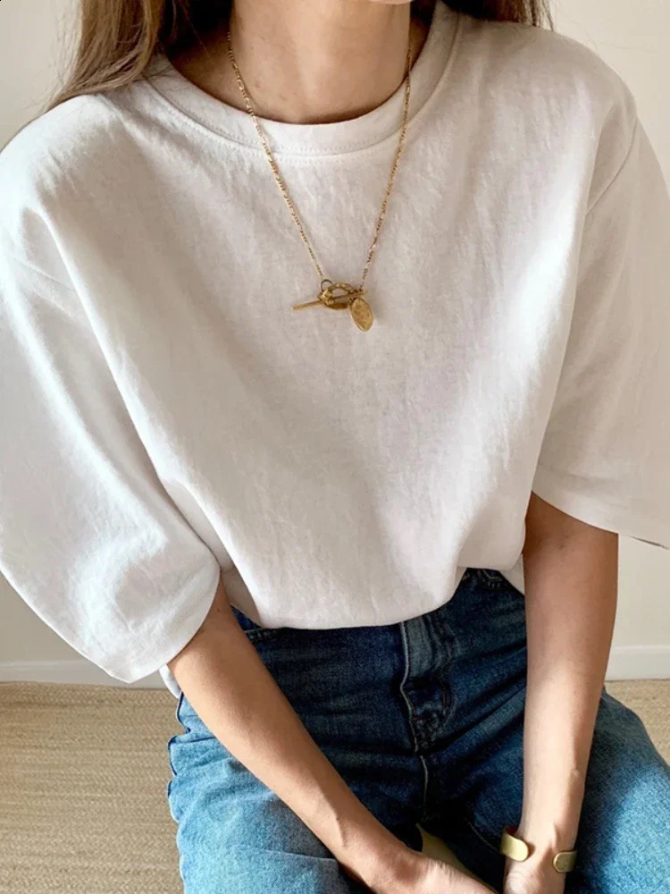 Summer T Shirt Women Cotton Elasticity Woman Clothes Oversize Tops Pink White Tshirt Loose Maxi Female Short Sleeve Tee 250225