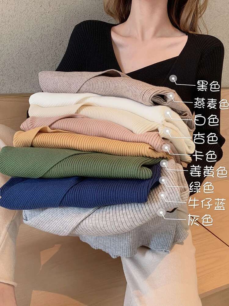 Sexy V neck Sweaters Fashion Jersey Winter 2024 Autumn Pullover Women Sweater Jumper Truien Dames