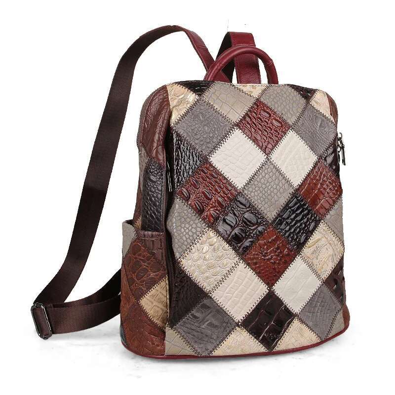 Women's Retro Backpack Genuine Leather Shoulder Bags 12 Inches Travel For Lady Patchwork Quality Laptop Bag New Fashion