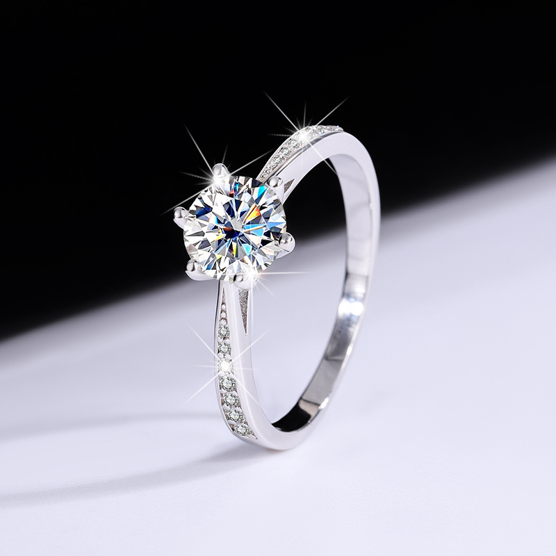 1CT White Moissanite Diamond Classical Six Claw Sparkling Luxury Jewelry Real 100% 925 Sterling Silver Round Party Eternity Women Engagement Band Crow