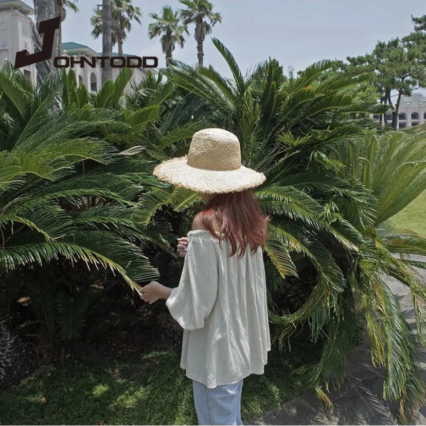 handmade womens straw hat with big wide brim for girls high quality natural raffia Panama beach straw hat vacation sun hat 250227