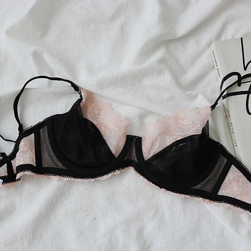 Womens lace ultra-thin bra panties set soft texture big breasts small rims lingerie women large size cotton-free underwearXJ250301