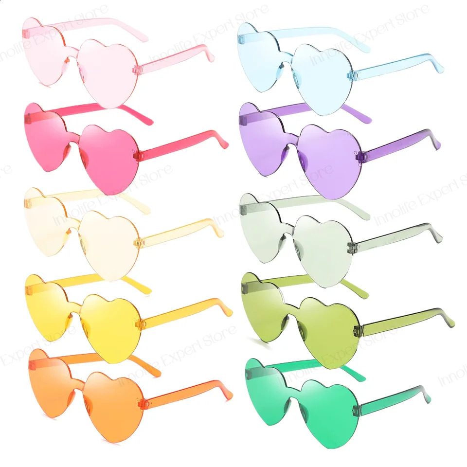10-100Pcs Wedding Heart Glasses Wedding Favors Rimless Heart Glasses Bachelorette Party Favors Candy Color Heart Sunglasses 250221