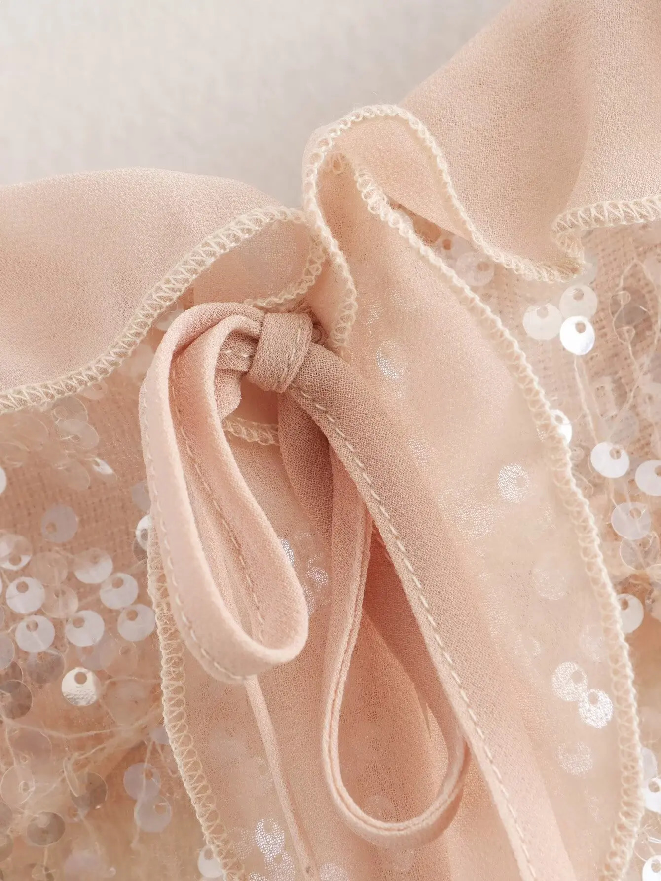 2025 Women Chic Pleat Ruffles Sequined Chiffon Sling Camis Tank Top Lady Backless Short Crop Shirt Blouse Tops Clothes 250226