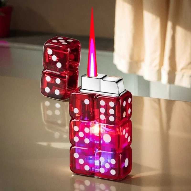 Creative Dice Lighter Pink Fire Jet Lighter Electronic Igniter Butane Torch Lighter Windproof Ignition Gadgets Interesting Gifts X250228